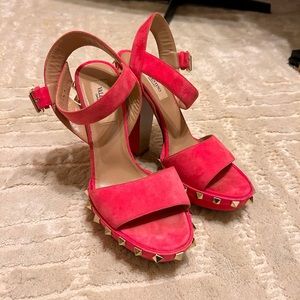 SUPER RARE Valentino 105mm Platform Open Toe Rockstud Heel Pink Suede Size 6.5